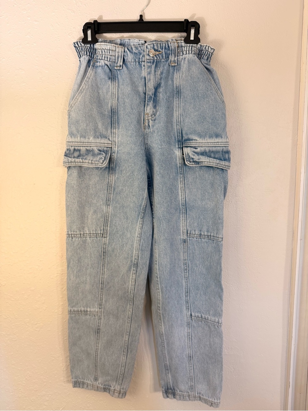 Simple Society Light Wash Cargo Women Jeans - Elastic Waistband